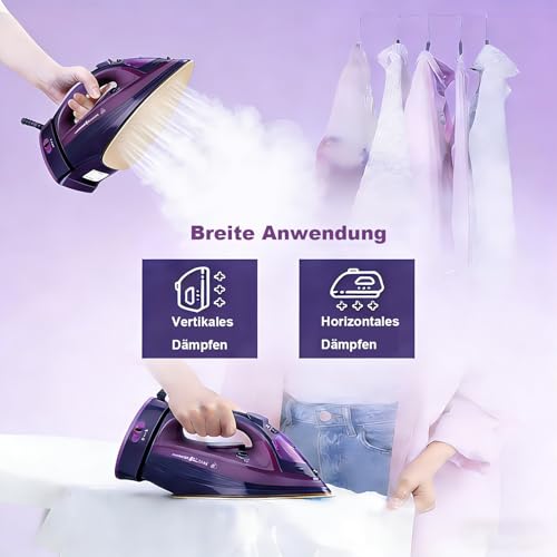 Bügeleisen, 2400W Dampfbügeleisen Kabelloses Dampf Bügeleisen mit Keramiksohle Dampfbügeleisen mit Variabler Dampffunktion, Selbstreinigungs, Sprühwasserfunktion, Antikalk, Tropfstopp