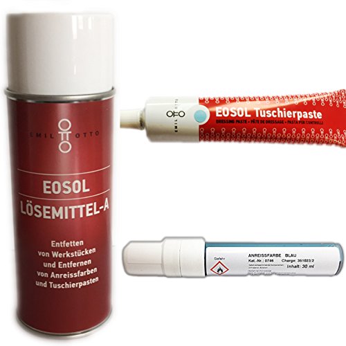 EOSOL Tuschier- und Anreissset ((1 x 400 ml Lösemittel A, 1 x Tuschierpaste BLAU 80 ml und 1 x Anreissfarbe blau im Dispenser (PEN) mit 30 ml Inhalt)