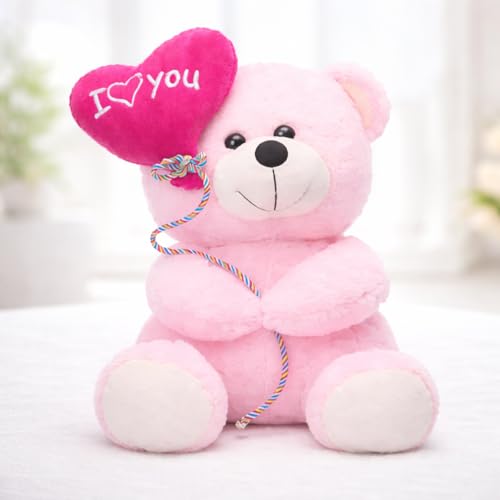 Image of ZEXSAZONE I Love You Heart Balloon Teddy Bear Soft Toy | Cute Plush Teddy with Love Message Balloon | Romantic Gift for Girlfriend, Wife, Boyfriend | Valentine, Anniversary & Birthday Gift.