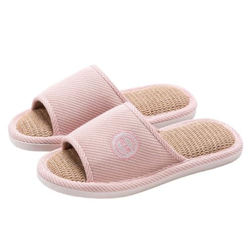 Premium Comfort All Seasons Cushion Sole Linen Bear Open Toe Women's House Slippers Indoor Soft Home Slip On Shoes