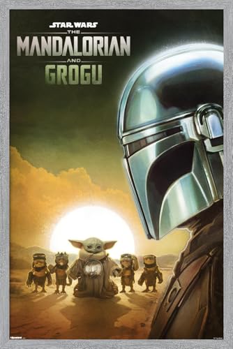 Trends International Star Wars: The Mandalorian And Grogu (2026) - Group Profile Wall Poster, 34L x 22.4W, Gray Framed Version