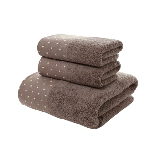 CSFFA Juego de 3 uds. De Toallas de baño 100% de algodón, Juego de Toallas de baño Bordadas de Lujo, 1 Uds. De 70x140cm, 2 uds. De 35x75cm, Toallas multifunción de Secado rápido(Dots Dark Brown)