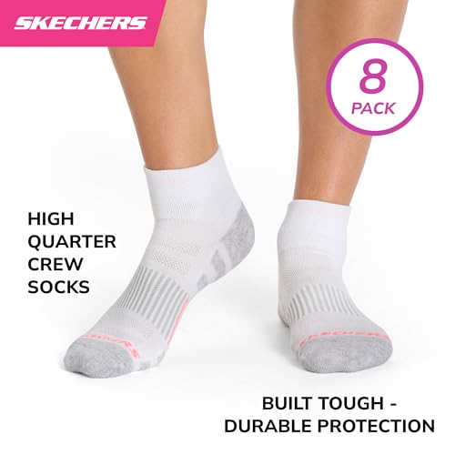 Image of Skechers Women's 8-pack Work Collection High Quarter Crew Socks, Extra Cushion & Mesh Ventilation