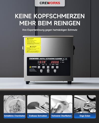 CREWORKS Profi Ultraschallreinigungsgerät 3L (Echtes Volumen) mit Degas & Soft-Modus,...