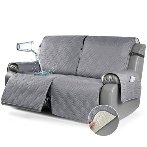 Image of TAOCOCO 100% Waterproof Oversized Recliner Cover, Non-Slip Split Loveseat Cover With Elastic Straps for Kids Pets (Oversized 2 Seater, Gray)