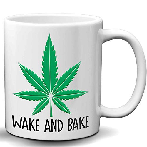 Wake And Bake Coffee Mug - 11 Oz White Ceramic Marijuana Coffee Mug | Novelty Marijuana Weed Gifts for Stoners & Cannabis Coffee Lovers | Birthday, Christmas, Father's Day Funny Gift Ideas
