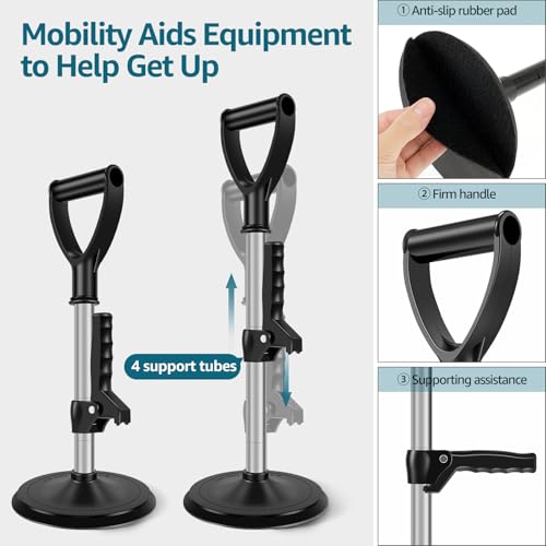 Mobility Aids Tool, Standing Assist Devices for Elderly, Height Adjustable Stand Assist Aid, 6 inch Base Standing Aids Support, Nonslip Mobility Lift Assist Device for Daily Living Aids Elderly - Image 3