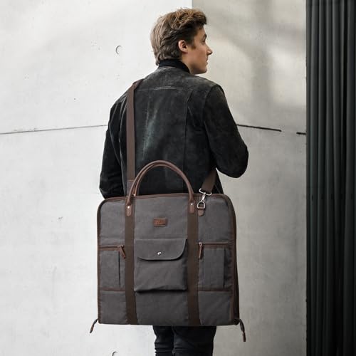 Carry On Garment Bag for Business Travel S-ZONE Canvas Leather Men Suit Cover XL (Dark Grey) by S-ZONE - Image 2