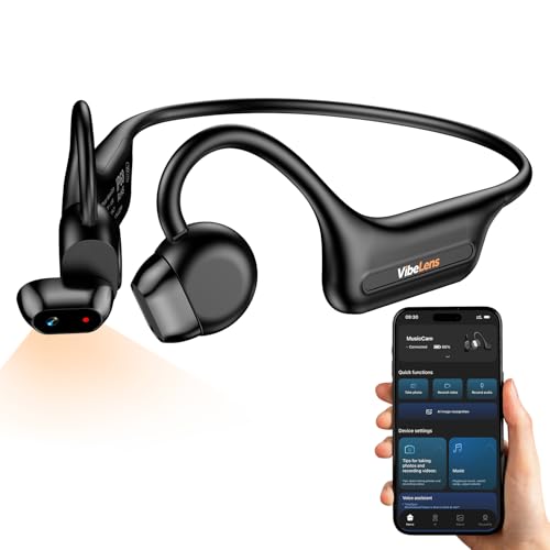 VibeLens MusicCam Bone Conduction Headphones with Camera Hand-Free POV Camera Headphones IP68 Water & Sweat Resistant AI Functions Open-Ear Bluetooth ENC Clear Calls with Dual Mic