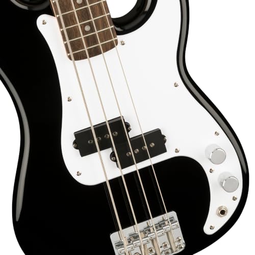 Fender Squier Bass Mini Precision Short Scale Bass Guitar, Indian Laurel Fingerboard, Black Bundle with 12x Fender Guitar Picks & Liquid Audio Instrument Polishing Cloth - Image 4