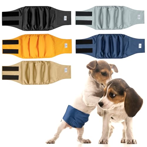 Image of 5 Pack Dog Diapers Male,Reusable Leakproof Pet Soft Dog Belly Band Wraps,Male Dog Diaper High Absorbency,Wider Washable Belly Band for Doggy Incontinence and Puppy Training