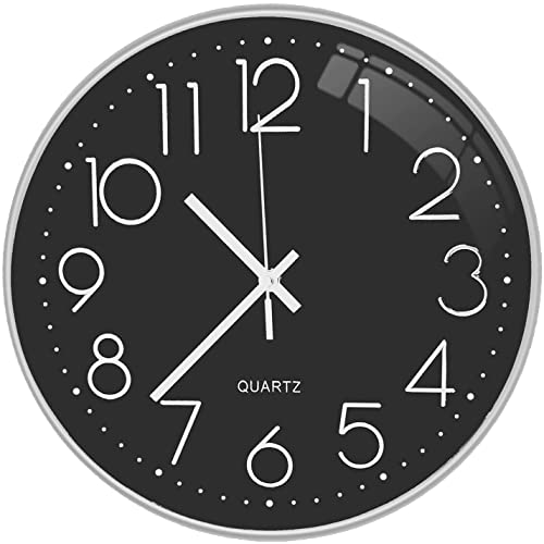 Image of TEKCOOL Digital Wall Clock 12 inch Silent Quartz Decorative Non-Ticking Classic Clock Battery Operated Round Easy to Read for Room /Home /Kitchen /Bedroom /Office /School- (Black Silver);