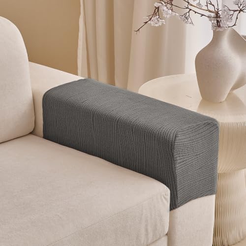 KaviKon Stretch Sectional Couch Covers, Wear Resistant Sofa Slipcovers Washable Soft Furniture Protector Anti Slip Couch Cushion Covers for Dogs Sofa Arm Covers (1 Piece Armrest Cover, Slanted Grey)