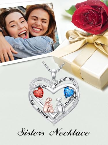 Always My Sister Forever My Friend Emerald Blue Topaz Jewelry Sister May December Birthstone Necklace Valentine Mothers Day Christmas Birthday Gifts for Women Her Friend2