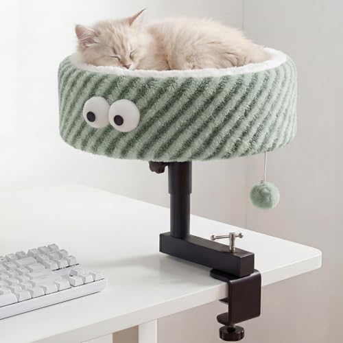 NIUZYRO Cat Desk Bed 2-in-1 Clamp On Desk Mount Perch & Nest 360 Rotating Adjustable 60 LBS Safe Weight Capacity Washable Cushion for Small & Large Cats Home Office Desk Hammock (Green)