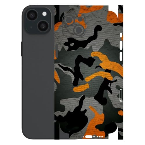 Image of AtOdds - Full Body Back Screen Guard Protector Film - Lamination Wrap Skin Sticker for iPhone 15 Plus | Scratchproof Matte Finish (Design - Orange Camo)