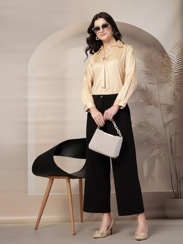 Image of Style Quotient Women Beige Solid Satin Top