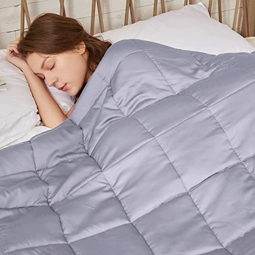 Image of ZonLi Bomboo Cooling Weighted Blanket, Oeko-Tex Certified Soft Breathable Weighted Blankets with Premium Glass Beads (48''x72'' 15lbs, Pla Light Grey), Suit for Person (~190lb) / Twin /Full