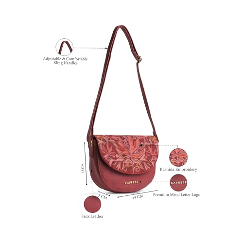 Image of Caprese Siji Tresna Medium Crossbody Bag for Women with Adjustable Strap & Zip Closure | Kashida Velvet Embroidery Sling Bag | Stylish & Lightweight Bag for Daily Use, Travel & Casual Outings