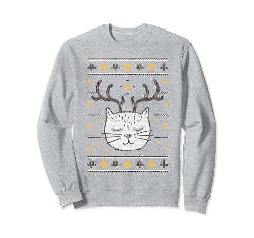 Meowgical Ugly Christmas Sweater Renna Cat Funny Meme Felpa