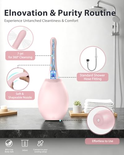 Image of Enemas Anal Douches Anti Backflow-Enema Bulb and Anal Cleaner for Men & Women, Reusable Douche Bottle for Women - Shower-Compatible Cleaner for Men, Easy to Use & Travel Friendly,Pink