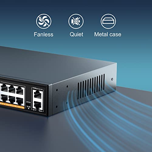 Image of VIMIN 16-Port Gigabit Ethernet Switch with 2 Uplink 1000Mbps Ports, 18-Port Unmanaged Network Switch Support IEEE802.3af /at, VLAN, Metal Housing, Desktop, 19 inch Rack-Mount, Plug and Play