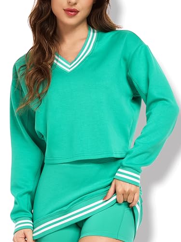 IBL LiveShine Scuba Sweatshirt for Women Oversized Cropped, Dropped-Shoulder V-Neck Long-Sleeve T-Shirts Pullover Preppy Tops2