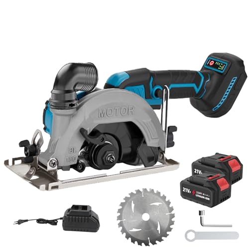 Sega circolare senza fili portatile, mini sega circolare manuale senza spazzola con 1 lame (150 mm), profondità di taglio 54 mm, regolabile da 0° a 45°, per legno, piastrelle, metallo