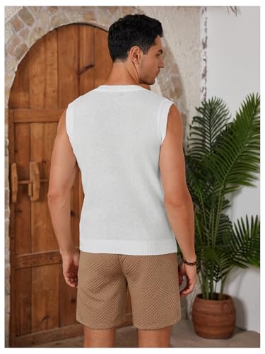 OYOANGLE Men's Cable Knit V Neck Sleeveless Sweater Vests Solid Casual Tank Tops Knitwear2