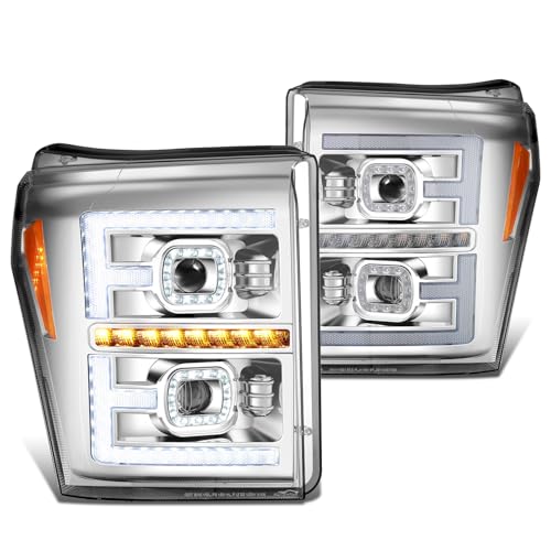 Image of DNA MOTORING Chrome Turn Signal Projector Headlights With Dual LED DRL Compatible with Ford F-250/350/450/550 Super Duty 2011-2016, FO2503290, FO2502290, BC3Z13008E, BC3Z13008F, HL-HAY-063-CH