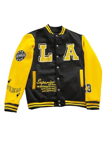 Floerns Men's Varsity Baseball Bomber Jacket Long Sleeve Colorblock Lightweight Coat