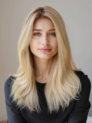 Image of 13 * 4 HD Glueless Human Hair Ombre Light Blonde Lace Front Wigs for White Women Straight Wig Pre Plucked 180% Density Transparent (22inch)