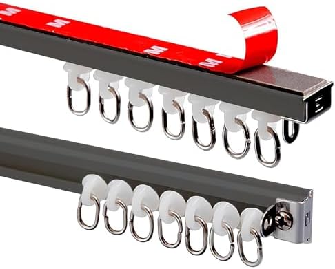 Self-Adhesive Curtain Track with Silent Rollers - No-Drill Curtain Rod for RV, Shower, Closet Organizer - Easy Install, White 1.5m, Perfect for Home & Travel