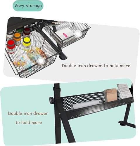 Genérico Mesas de Dibujo Mesa de Dibujo de Altura Ajustable, Mesa de Arte, Escritorio de Artista, Mesa de Vidrio inclinable, estación de Trabajo para Pinturas con cajón de Almacenamiento