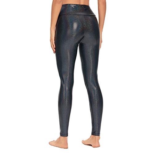 Houmous Women's Shiny Leggings With Unique Flash Sequins Full-Length Yoga Pants(Black,S) #TOP1