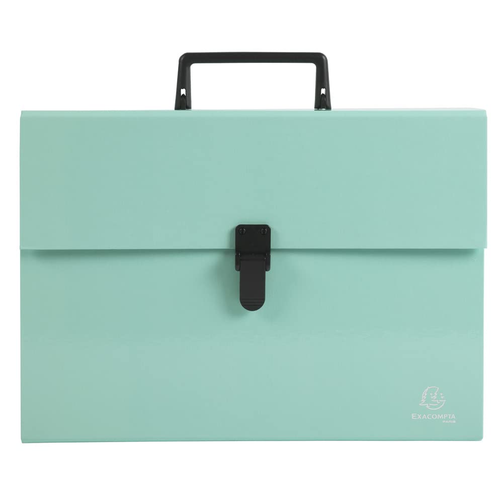 Exacompta - Ref. 56763E - 1 sorter case with Aquarel handle - multi-coloured reinforced gussets - clip button closure - 18 compartments - size 32x24 cm - for A4 - pastel green colour