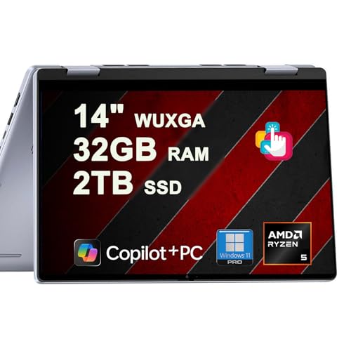 Image of Dell Inspiron 14 7445 2-in-1 Laptop 14" WUXGA Comfortview Touch AMD 6-core Ryzen 5 8640HS (>i7-1355U) 32GB DDR5 2TB SSD Backlit for Designer Business Professional Work Win11Pro