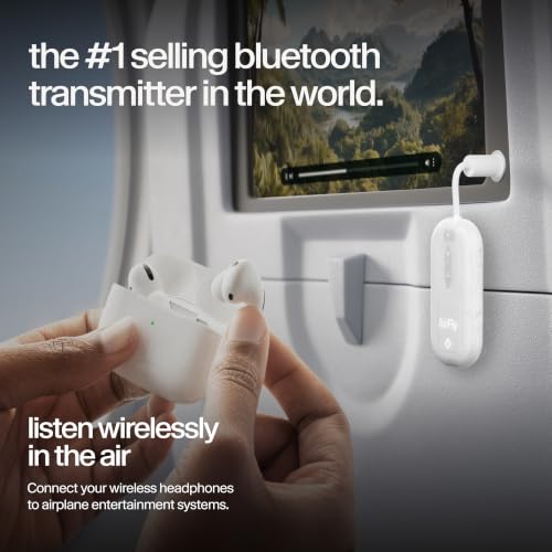 Image of AirFly Pro 2 - Bluetooth Adapter for Airplane, Pair 2 AirPods or Wireless Headphones - 3.5mm AUX Bluetooth Transmitter for Cars, Boats, Treadmills, TVs- Airplane Travel Essentials, Glacial White