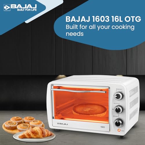 Bajaj 1603 16 Liters Oven Toast Grill (OTG) | 1200 Watt | Cool Touch Handles | Grill, Bake & Roast | Heat Resistant | Tempered Glass 【White】 view 2