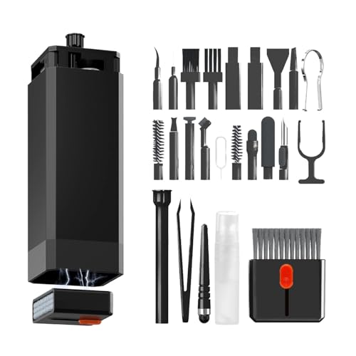 Image of 32 in 1 Cleaning Tool Kit with Screen Cleaner, Spray Bottle, Tweezer, Brush, SIM Tool & Key Puller| Multi Device Cleaner for PC, Laptop, iPhone, iPad, Airpods, Camera & Keyboard (Black)