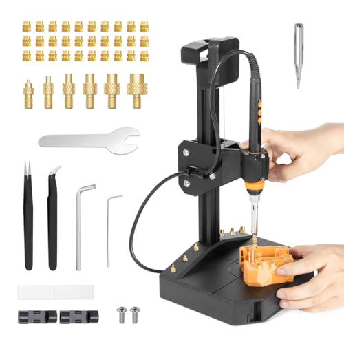 Vertical Heat Set Insert Press Tool with 90W Soldering Iron | 95% Pre Assemble | Complete Kit with M2-M8 Tips & 30PCS Brass Threaded Inserts | Professional 3D Printing Tool for Plastic Parts Assembly