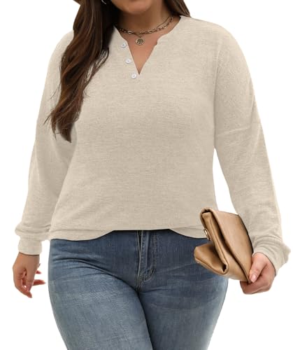 Image of Gloria&Sarah Womens Plus Size Tops Long Sleeve Henley Shirts Fall Fashion Oversized Sweatshirt Tunic Sweaters L-4XL