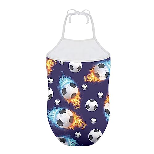 Image of Cumagical Fire Soccer Print Girls One Piece Swimsuit Hawaiian Summer Girls Modest Swimwear Outfit Children Little Girls Bathing Suit One Piece