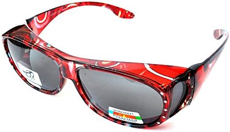 Polarized Rhinestone Sunglasses Large Fit Over Oval Rectangular -Deep Red