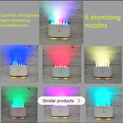 Image of Yadava Flame LED Cool Mist Humidifier with Colorful Atmosphere Lights - Quiet Aromatherapy Diffuser with Night Light, 6-Color LED Mist, Air Purifier for Bedroom, Office, Home Decor