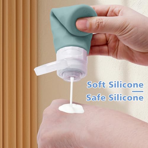 Image of Silevoler Travel Bottles for Toiletries, 4pcs Tsa Approved 3oz Travel Size Containers, BPA Free Leak Proof Premium Silicone Bottles, Refillable Liquid Squeezable Accessories W /Toiletry Bag(Mint)
