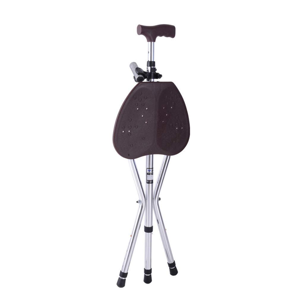 Taburete de Silla de bastón Plegable, Bastones, con Asiento, Taburete de Descanso de Pesca portátil con luz LED para Ancianos, muletas Times