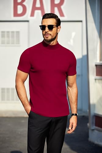 COOFANDY Mens Mock Turtleneck Sweater Short Sleeve Turtle Neck Sweaters Casual Ribbed Knitted Pullover Tops Solid Basic Tee3