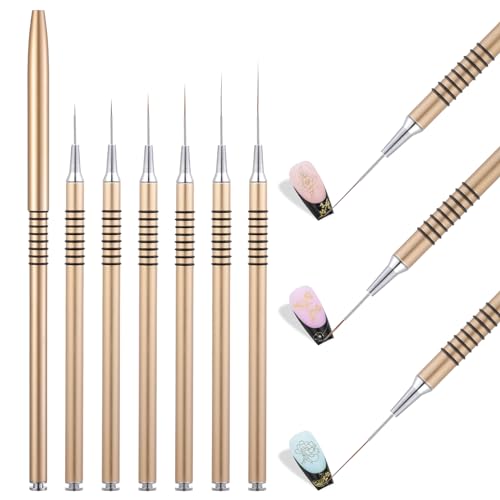 6Pcs Nail Art Liner Brushes Set, Gold Gel Painting Detail Brushes