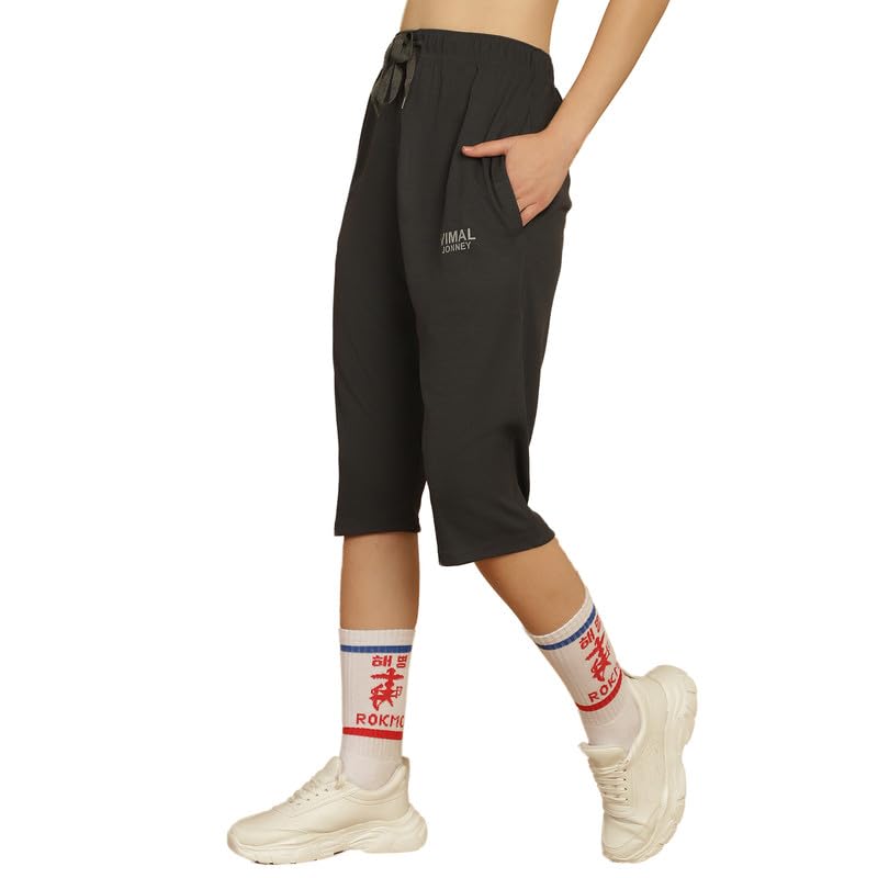 Image of Mack Jonney Solid Regular Fit Polyster Lycra Capri for Women-P